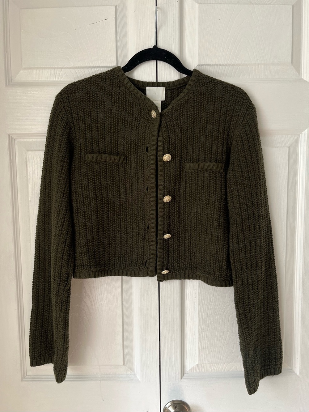 🫒 H&M - Olive Green Knit Cardigan w/ Gold Toned Buttons